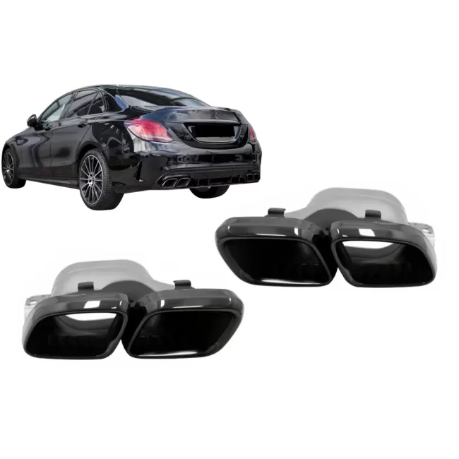 Exhaust Muffler Tips suitable for Mercedes C-Class W205 S205 C205 A205 C63 C63S Facelift (2019-up) Black