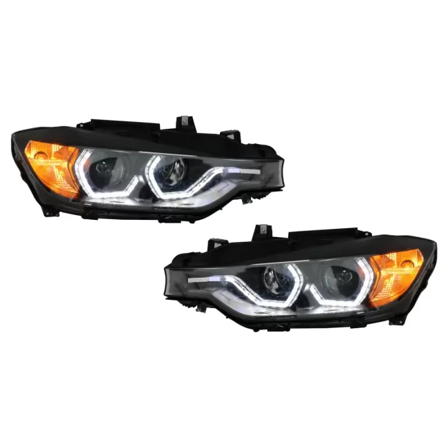 Angel Eyes Headlights LED DRL suitable for BMW 3 Series F30 F31 Sedan Touring (10.2011-05.2015) Black