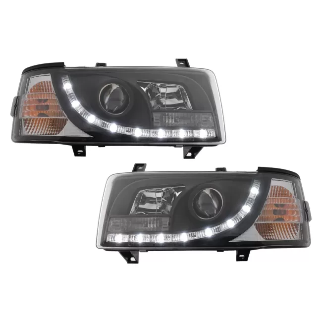 LED DRL Headlights suitable for VW Transporter T4 (1990-2003) Black