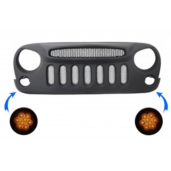 Centrinės priekinės grotelės su LED posūkio signalo šviesos grotelių indikatoriumi, tinkamu „Jeep Wrangler“ / „Rubicon JK“ (2007–2017) „Piktaus paukščių dizaino šmėkla“ kaukė