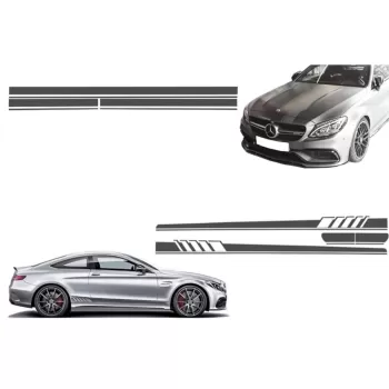 Set Sticker Side Decals & Upper Bonnet Roof Tailgate Dark Grey suitable for Mercedes C205 Coupe A205 Cabriolet (2014-up) A45 Design Edition 1