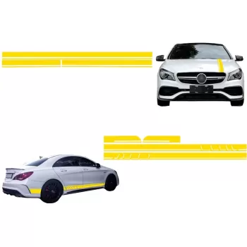 Set Sticker Side Decals and Upper Bonnet Roof Tailgate Matte Yellow suitable for Mercedes CLA W117 C117 X117 (13-16) W176 (12-18) A45 Design Edition 1
