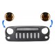 Centrinės priekinės grotelės su 7 colių „Cree LED“ priekiniais žibintais, tinkančiais „Jeep Wrangler JK“ (2007–2017) „Piktaus paukščių dizaino šmėklos“ kaukė