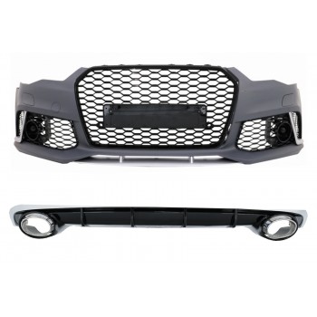 Front Bumper suitable for Audi A6 4G Facelift (2015-2018) and Rear Bumper Valance Diffuser With Exhaust Tips RS6 Design