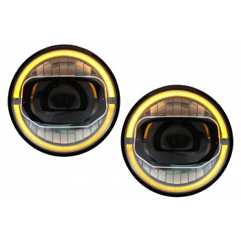 7 colių „Cree LED“ priekiniai žibintai DRL Angel Eye Gintaro