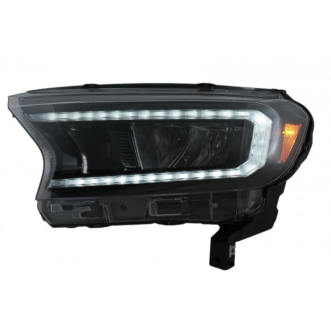 Priekinių žibintų šviesos šviesos juosta, tinkanti „Ford Ranger“ (2015–2020) LHD pilnai juodas korpusas su nuosekliais dinaminiais posūkio žibintais
