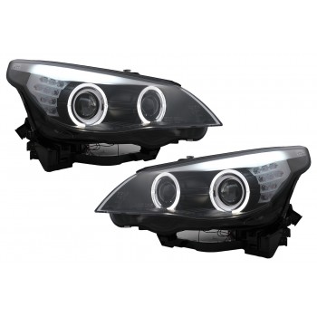 „LED Angel Eyes“ priekiniai žibintai, tinkantys „BMW 5“ serijai E60 E61 (2003–2007) „Black LCI Look“