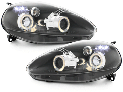 Headlights suitable for Fiat Grande Punto (09.2005-2008) Angel Eyes 2 Halo Rims Black